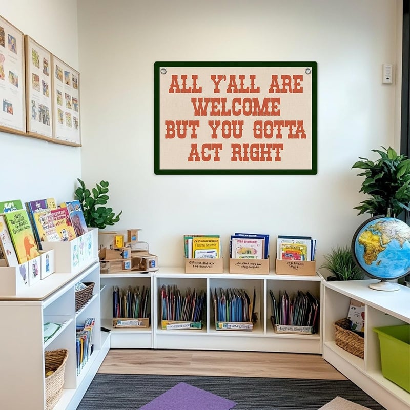 XFN Welcome Sign Funny Welcome Banner, Trendy Retro Wall Hanging, Wall Decor, Banner Flag, Wall Flag Classroom Playroom Home Entryway Living Room Office Decor, Banner for Room, Red - Image 3